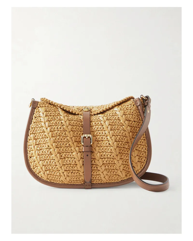 Etro Pony Medium Leather-trimmed Raffia Shoulder Bag - Brown Brown