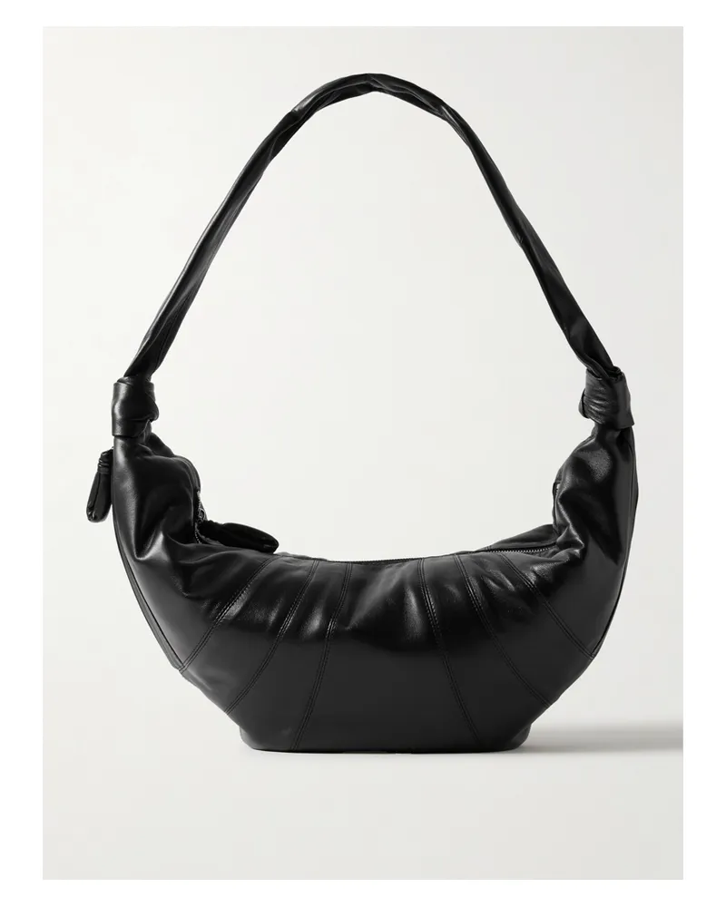 Christophe Lemaire Croissant Large Paneled Leather Shoulder Bag - Black Black