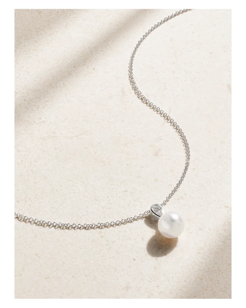 Mikimoto Morning Dew Kette Aus 18 Karat Weißgold Mit Perle Und Diamanten Weiß