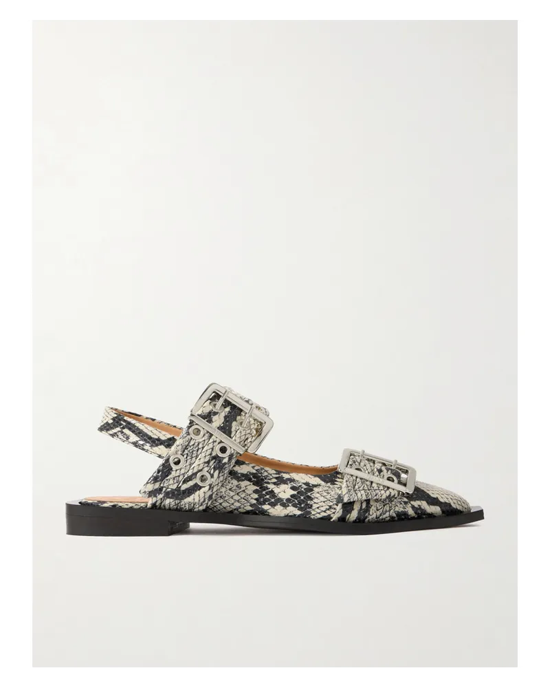 Ganni Flache Slingback-schuhe aus Recyceltem Lacklederimitat Animal-print