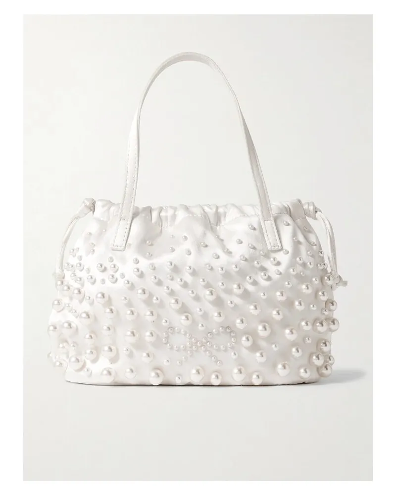 Anya Hindmarch Beuteltasche Aus Satin Mit Kunstperlen - Elfenbein Elfenbein