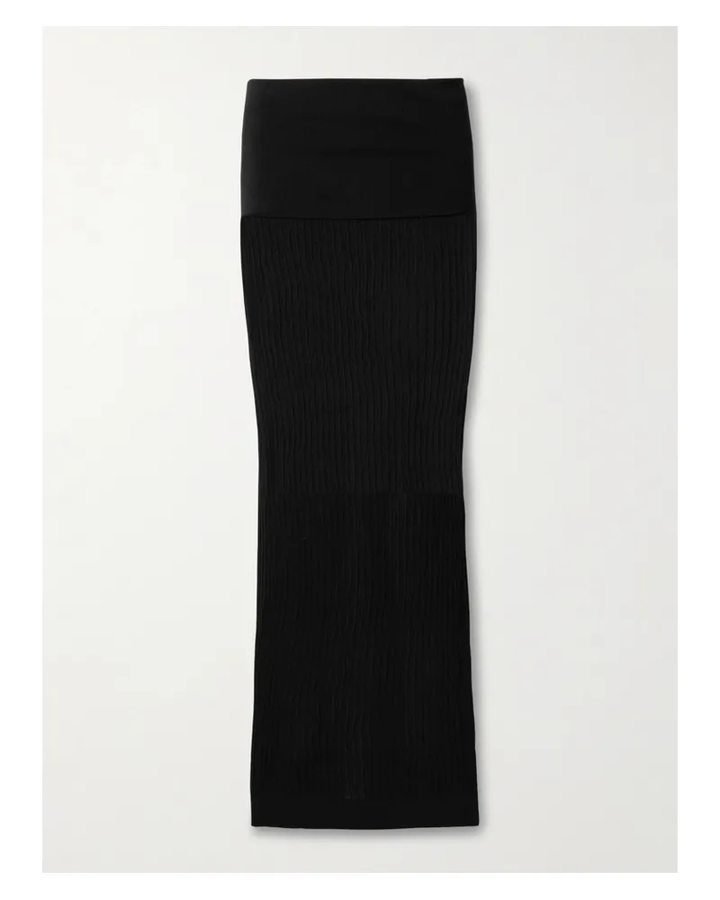 SKIMS Sheer Knit Foldover Long Skirt – Onyx – Maxirock - Schwarz Schwarz