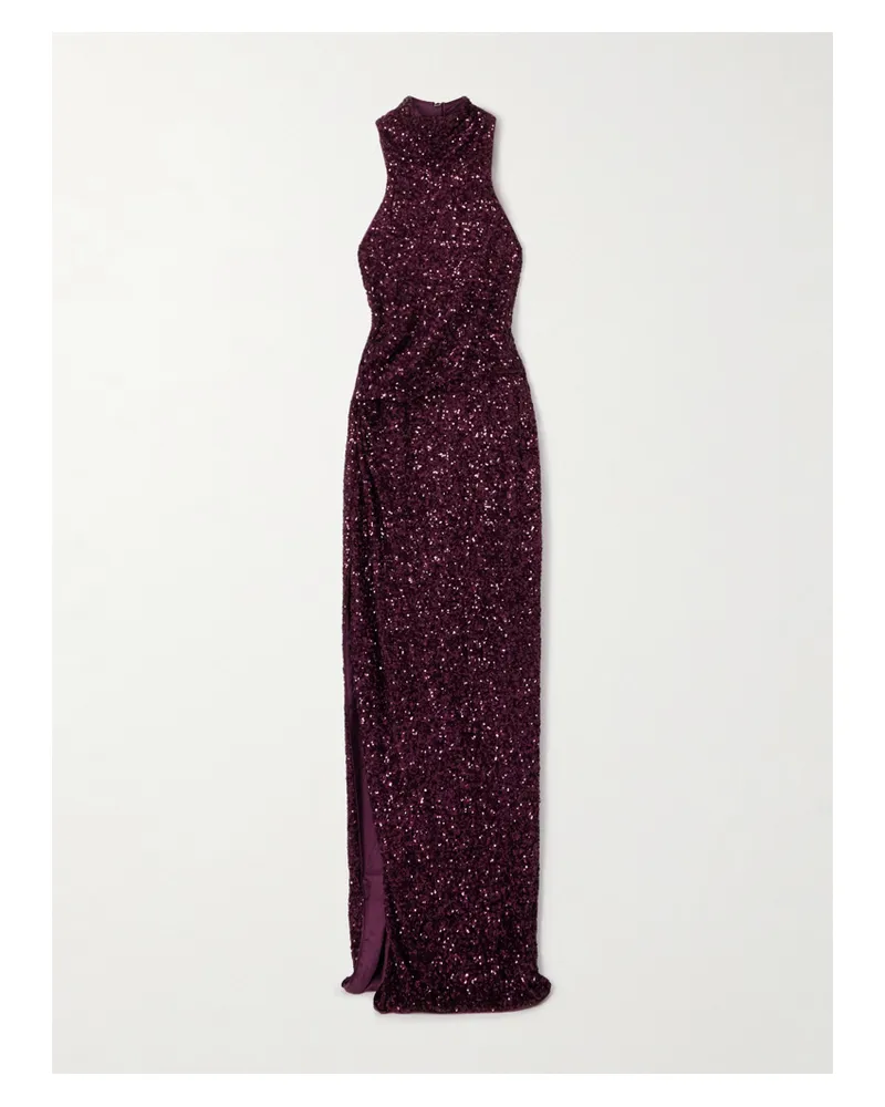 Balmain Neckholder-robe Aus Stretch-tüll Mit Pailletten - Lila Lila