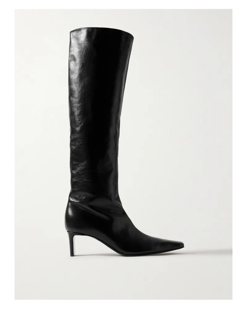 KHAITE Ona Crinkled-leather Knee Boots - Black Black