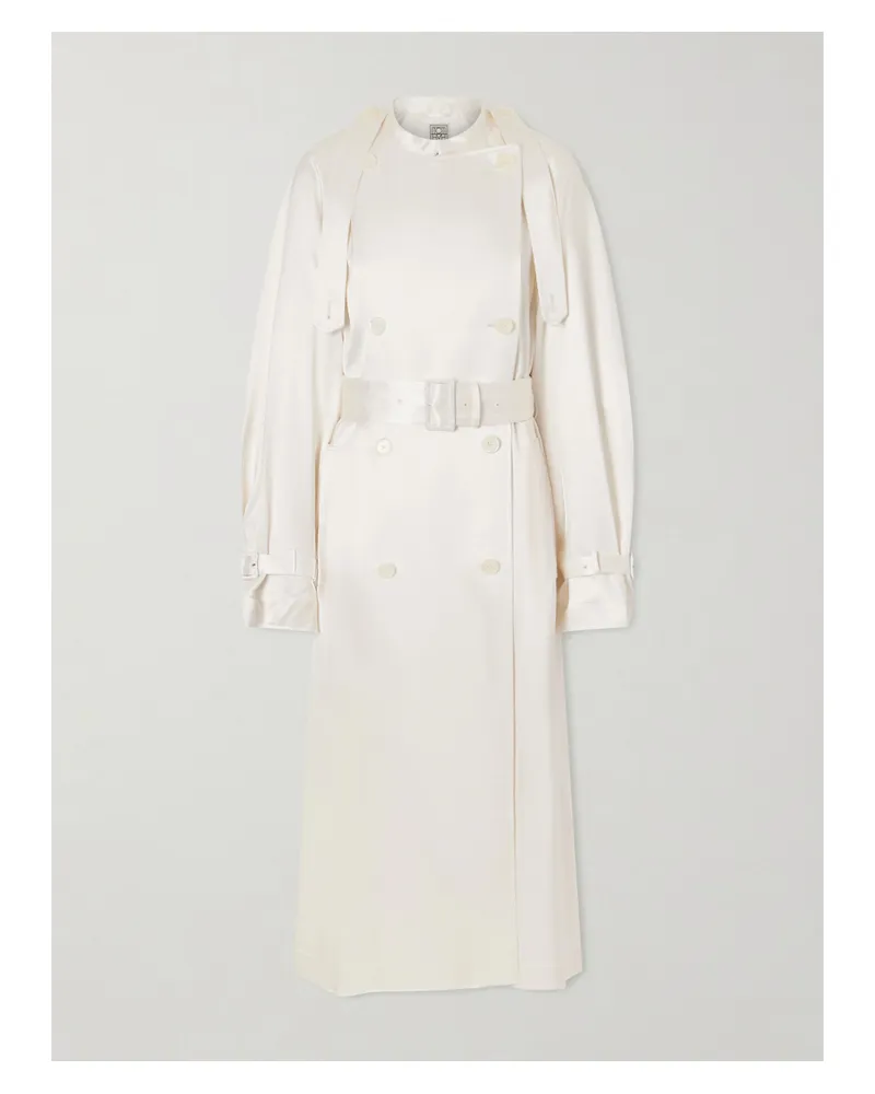 Totême Double-breasted Draped Satin Trench Coat - Neutrals Neutrals