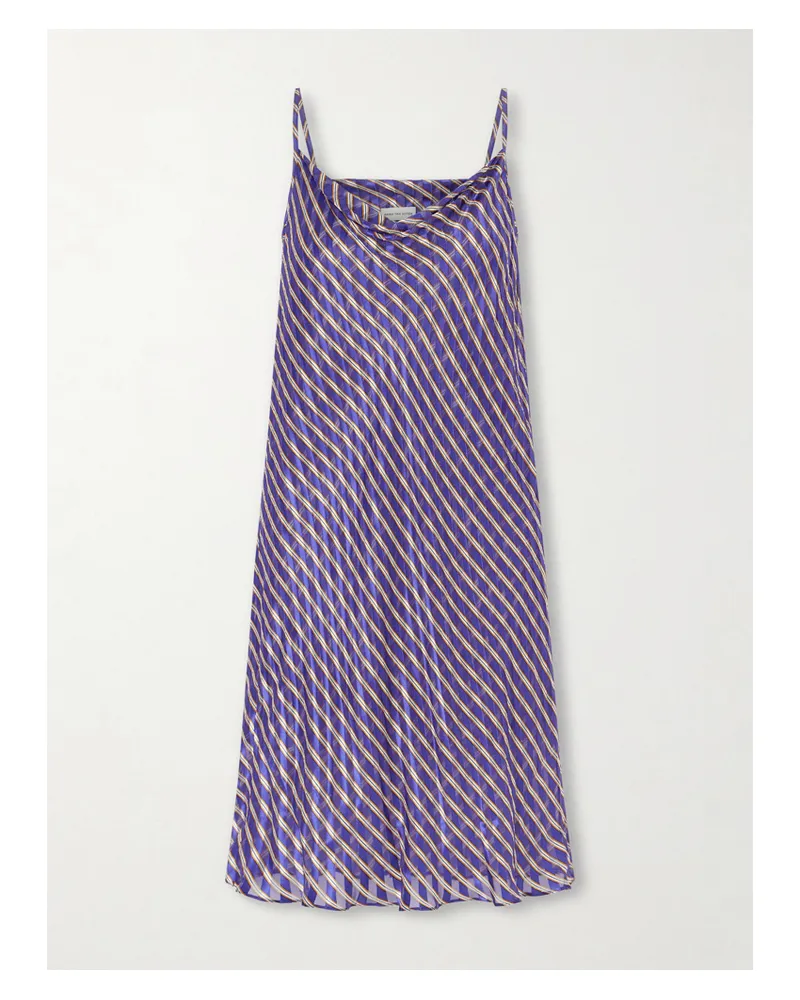 Dries van Noten Draped Striped Satin And Chiffon Midi Dress - Purple Purple