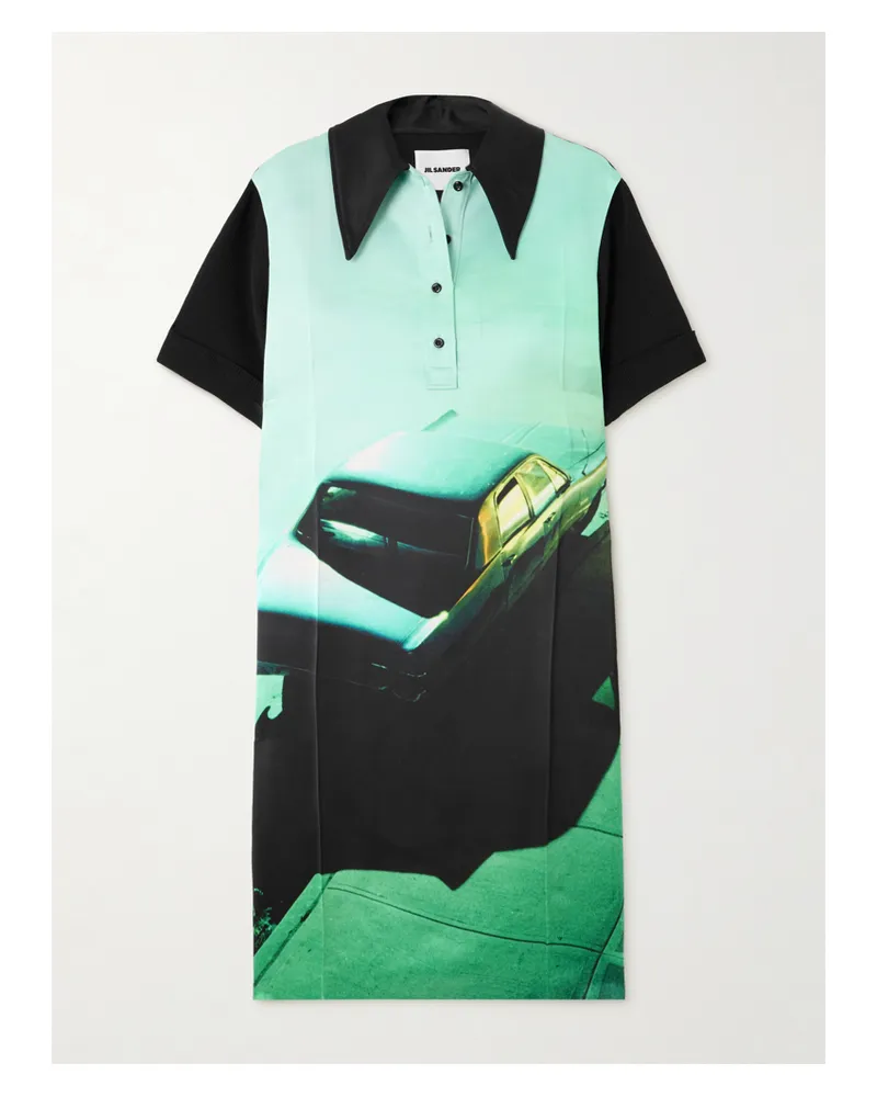 Jil Sander Midikleid Aus Satin Mit Print - Grün Grün