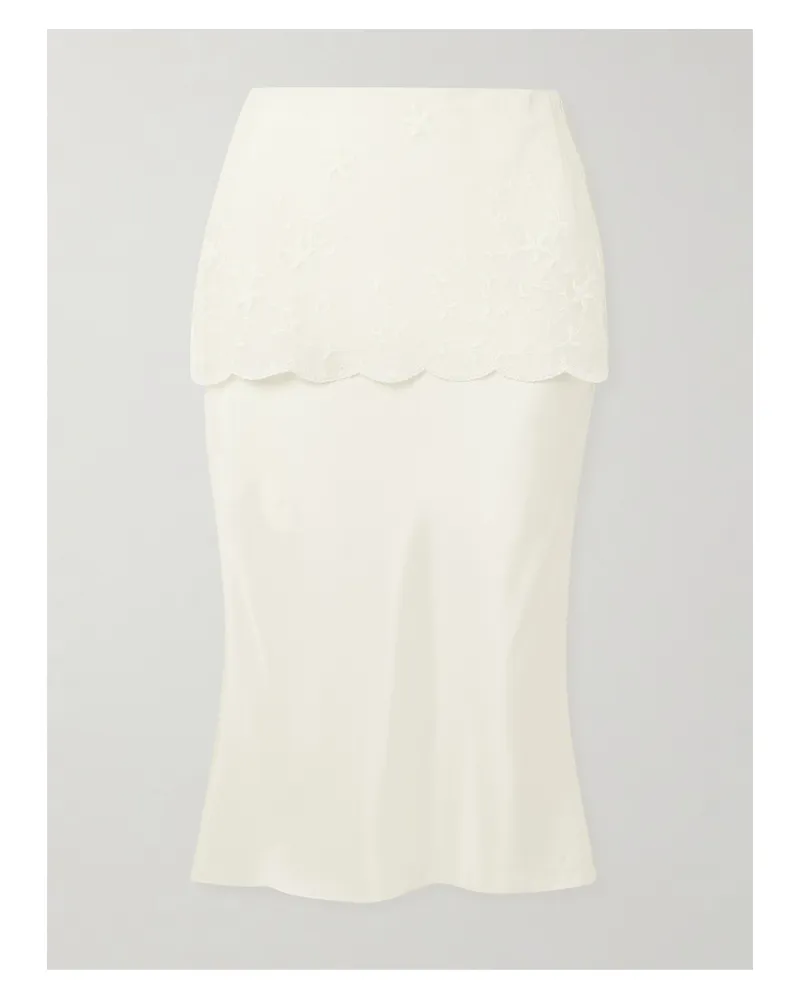 Posse Cove Layered Embroidered Tulle-trimmed Silk-blend Midi Skirt - Cream Cream