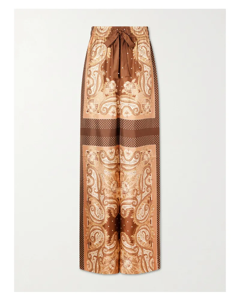 Zimmermann Luna Printed Silk-twill Straight-leg Pants - Brown Brown