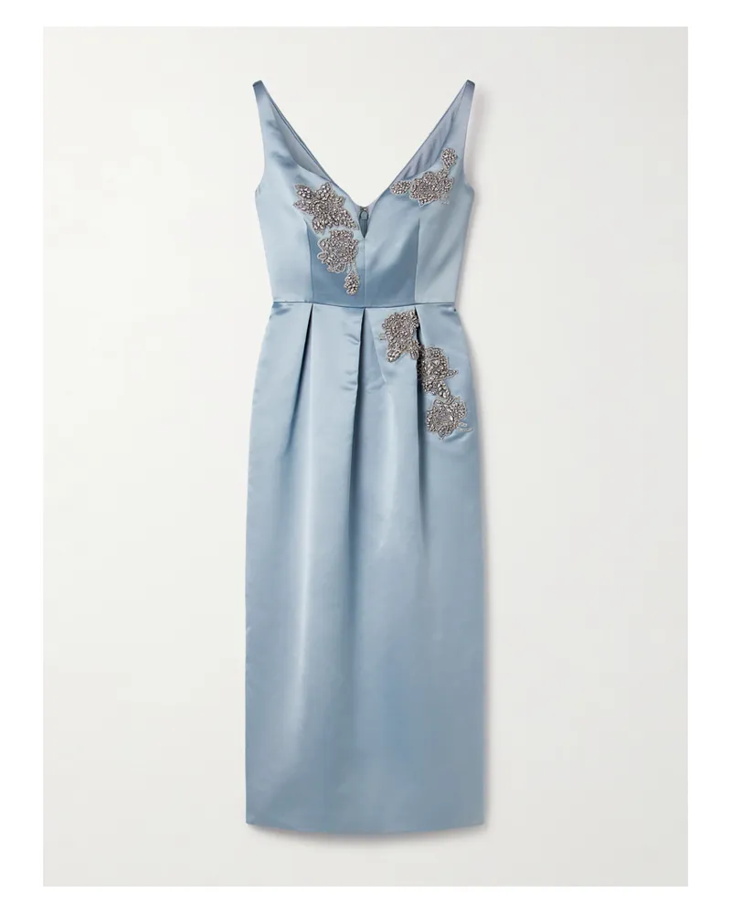 Erdem Midikleid Aus Satin Mit Verzierungen Und Falten - Blau Blau