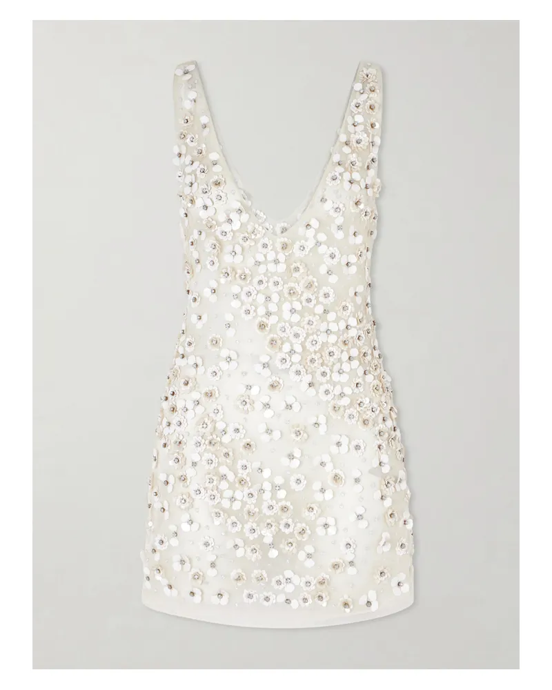 Cult Gaia Sapphira Floral-embellished Silk-organza Mini Dress - Off-white Off-white
