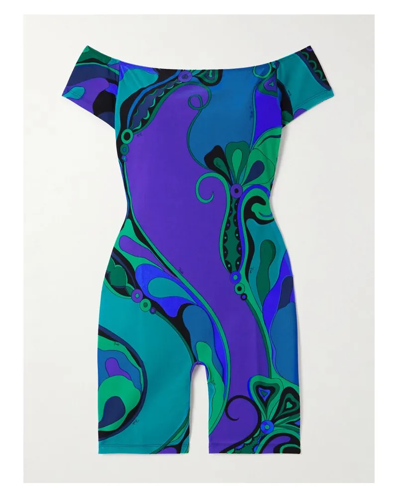 Emilio Pucci Orchidee Schulterfreier Playsuit Aus Glänzendem Jersey Mit Printmuster - Blau Blau