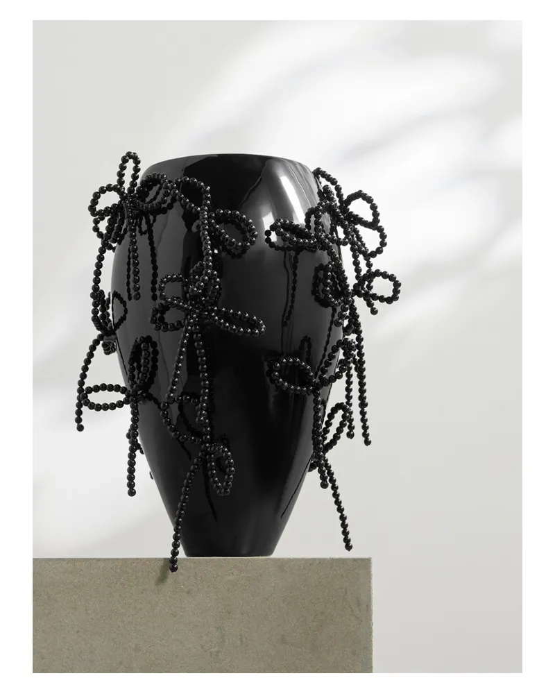 Completedworks Large Faux Pearl-embellished Ceramic Vase - Black Black