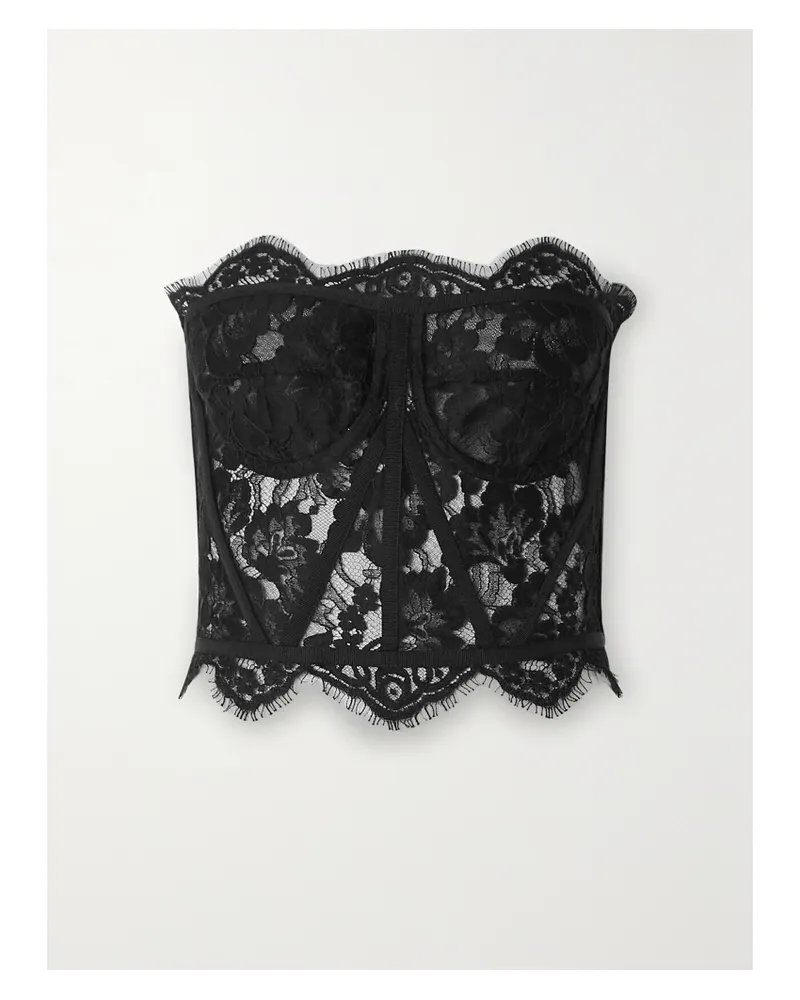 Dolce & Gabbana Grosgrain-trimmed Lace Bustier Top - Black Black
