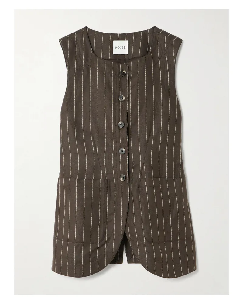 Posse Emma Weste Aus Leinen-twill Mit Nadelstreifen - Braun Braun