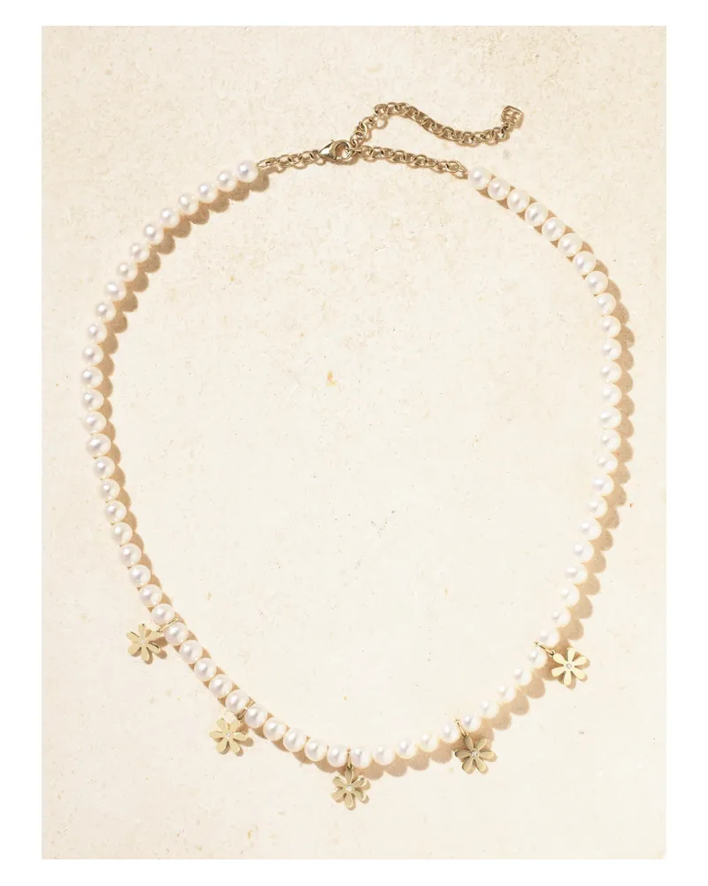 Sydney Evan Daisy Kette Mit Perlen, Diamanten Und Details Aus 14 Karat Gold Gold