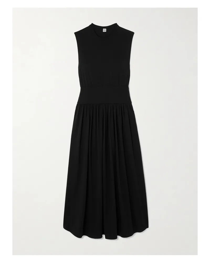 Totême Pleated Organic Cotton-jersey Midi Dress - Black Black