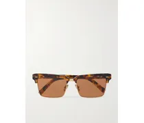 Sonnenbrille Mit Eckigem Rahmen Aus Azetat In Hornoptik Mit Goldfarbenen Details