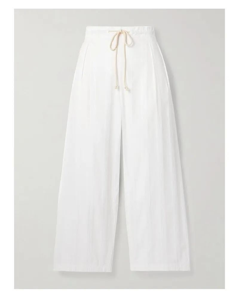 Maria Mcmanus Bundfaltenhose Mit Weitem Bein Aus Gestreiftem Biobaumwoll-jacquard - Weiß Weiß