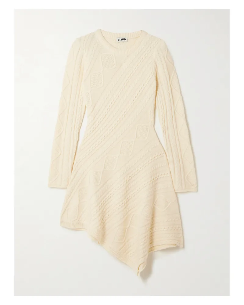 STAUD Eva Asymmetric Cable-knit Wool-blend Dress - Ivory Ivory