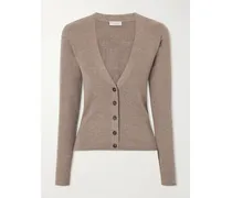 Metallic Ribbed-knit Cardigan - Brown