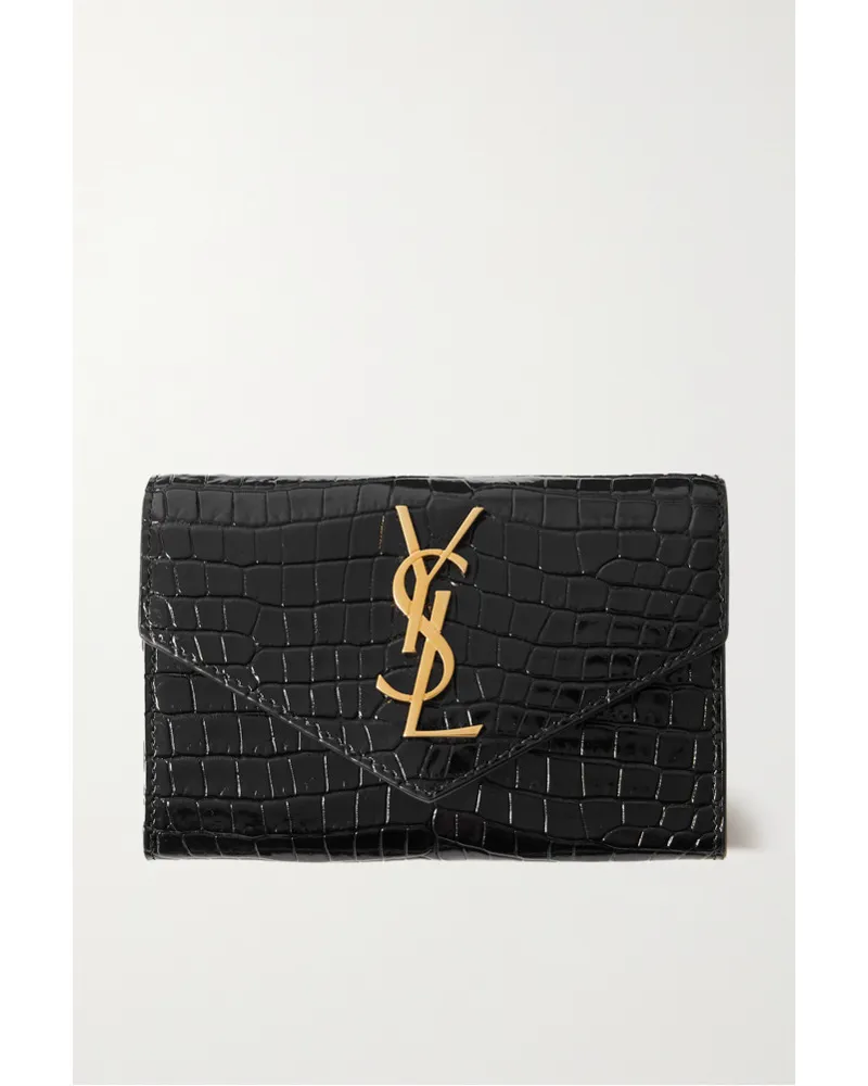 Saint Laurent Cassandre Portemonnaie aus Glanzleder Schwarz