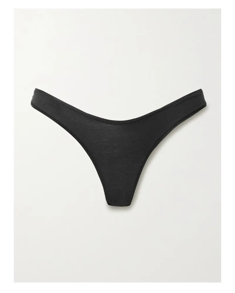 SKIMS Cotton Jersey Dipped Thong – Soot – String Aus Jersey Aus Einer Baumwollmischung - Schwarz Schwarz