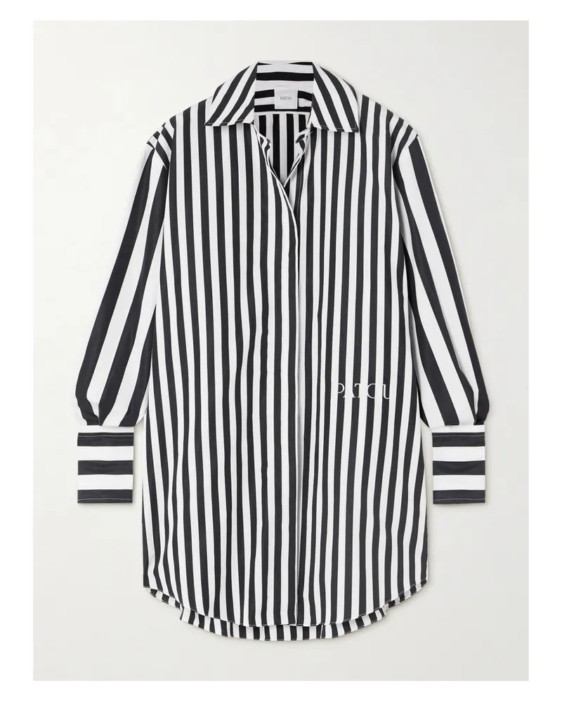 Patou Iconic Oversized-minihemdblusenkleid Aus Gestreifter Baumwollpopeline Mit Stickerei - Schwarz Schwarz