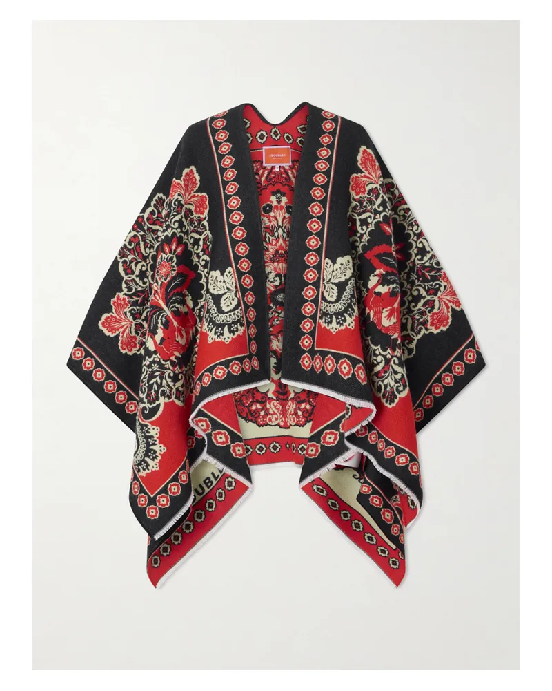 La DoubleJ Soul Poncho Aus Jacquard Aus Einer Woll-seidenmischung Mit Fransen - Rot Rot