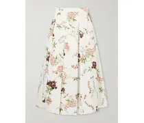 Floral-print Pleated Cotton Midi Skirt - White