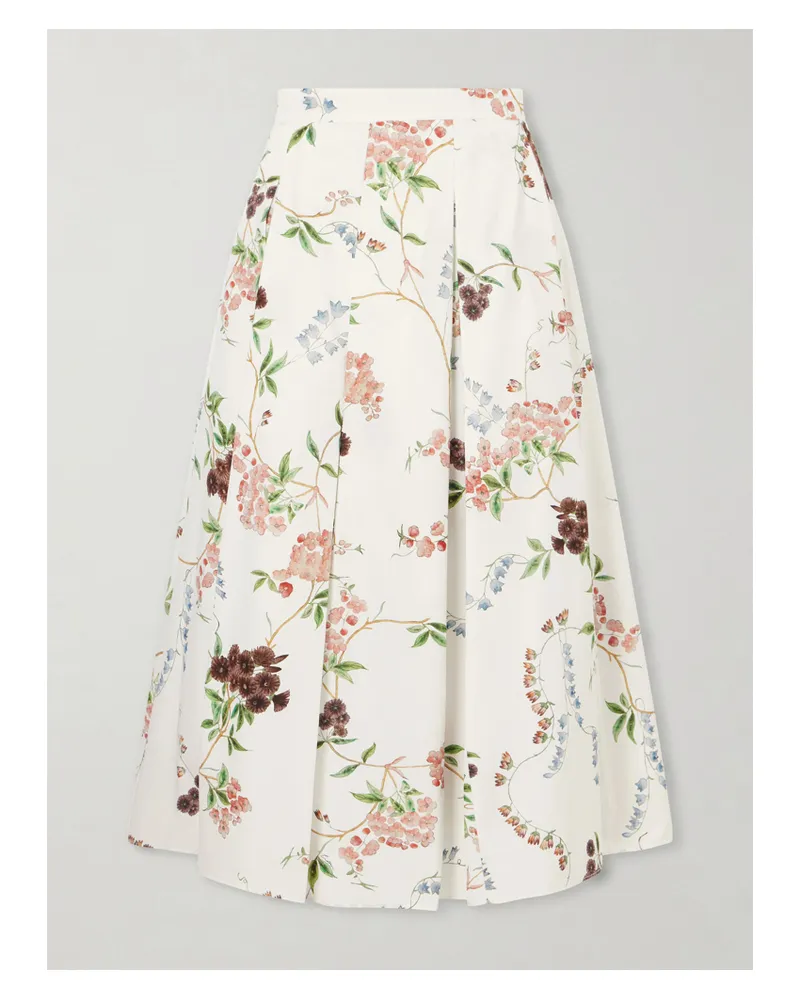 Erdem Floral-print Pleated Cotton Midi Skirt - White White