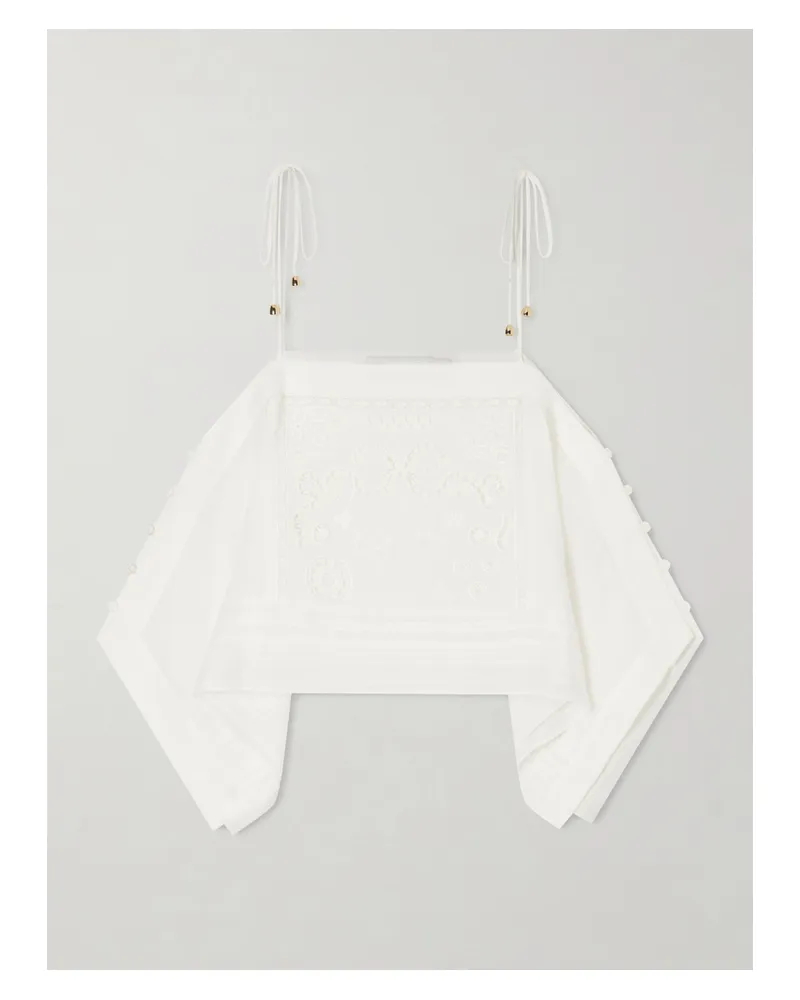 Self-Portrait Embroidered Ramie Top - White White