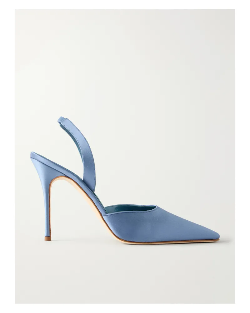 Manolo Blahnik Borelapla 105 Satin Slingback Pumps - Blue Blue