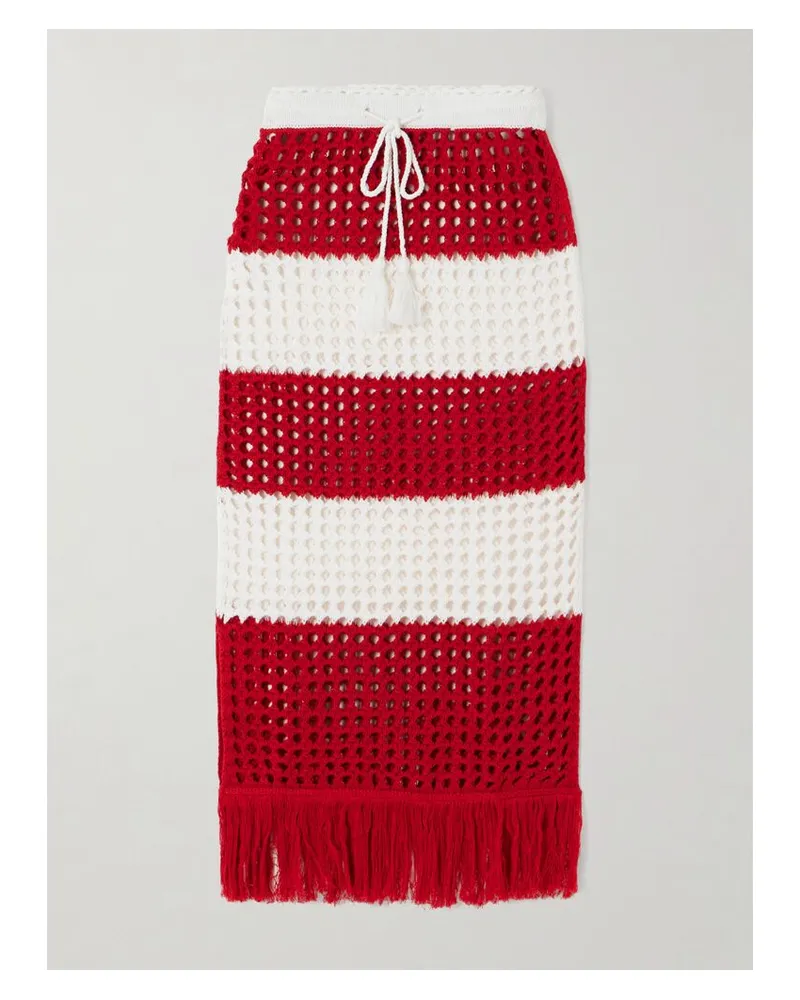 FARM Rio Midirock Aus Gehäkelter Baumwolle Mit Streifen Und Fransen - Rot Rot