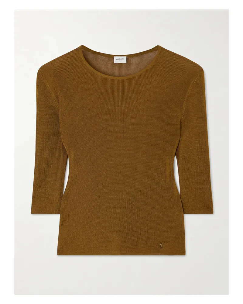 Saint Laurent Embellished Knitted Top - Brown Brown