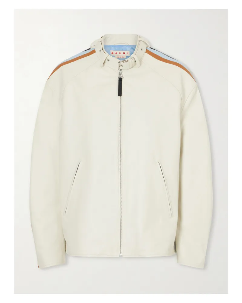 Marni Belted Striped Leather Jacket - Neutrals Neutrals
