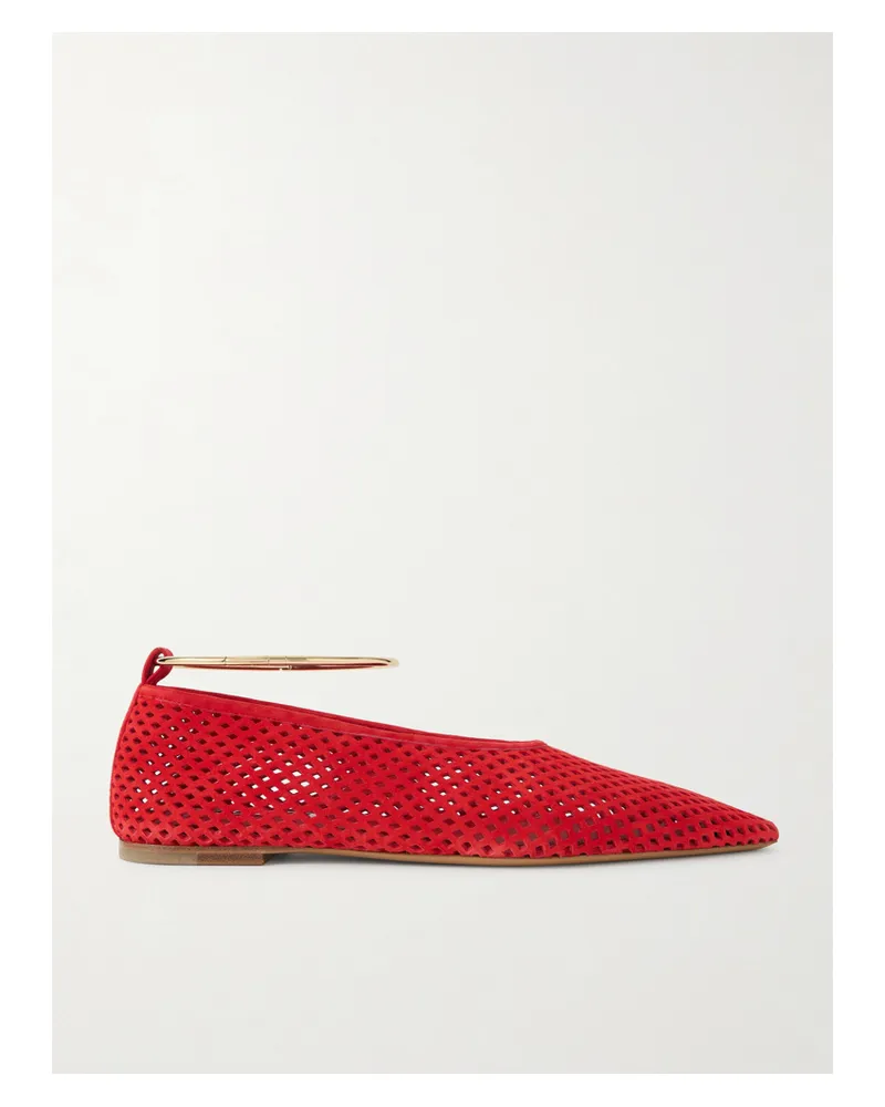 Jil Sander Laser-cut Suede Ballet Flats - Red Red