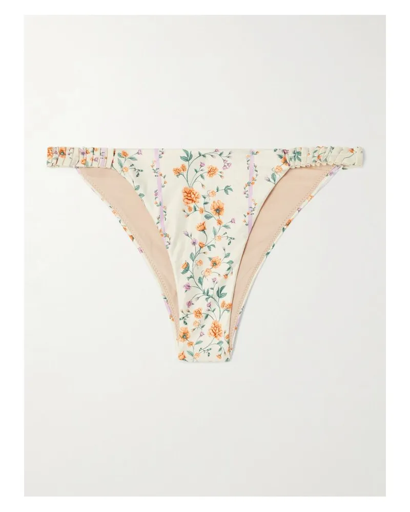 AGUA BENDITA Vera Chinesis Bikini-höschen Aus Recyceltem Stretch-material Mit Blumenprint Und Rüschen - Weiß Weiß