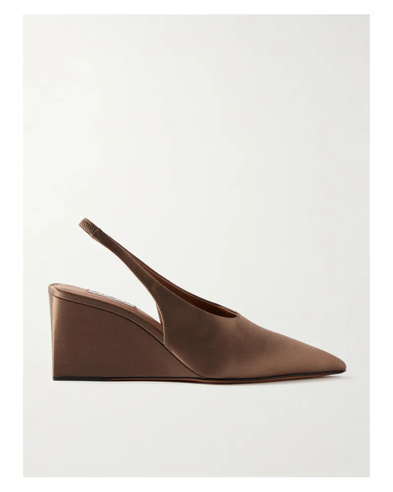 Alaïa Cube 75 Satin Slingback Wedge Pumps - Brown Brown