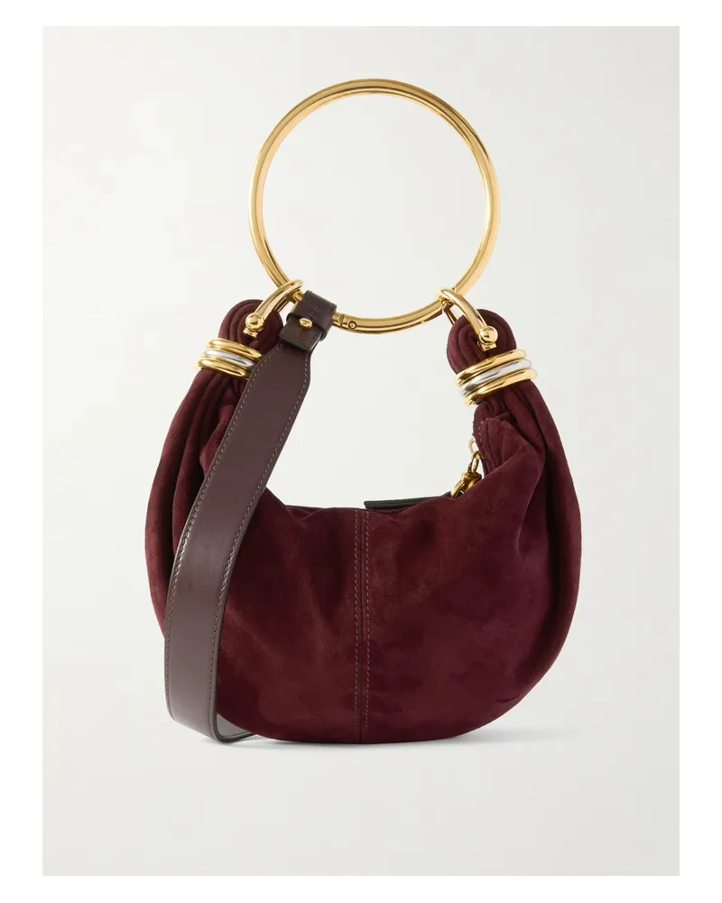 Chloé Bracelet Embellished Leather-trimmed Suede Shoulder Bag - Burgundy Burgundy