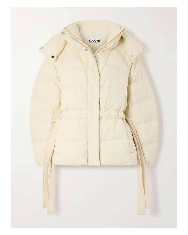 Ganni Oversized-jacke Aus Gestepptem, Technischem Seersucker Mit Wattierung Und Kapuze - Weiß Weiß
