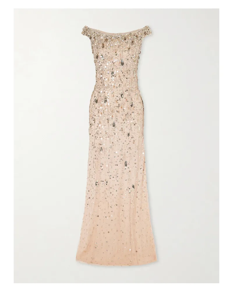 Jenny Packham Jessie Off-the-shoulder Embellished Tulle Gown - Pink Pink