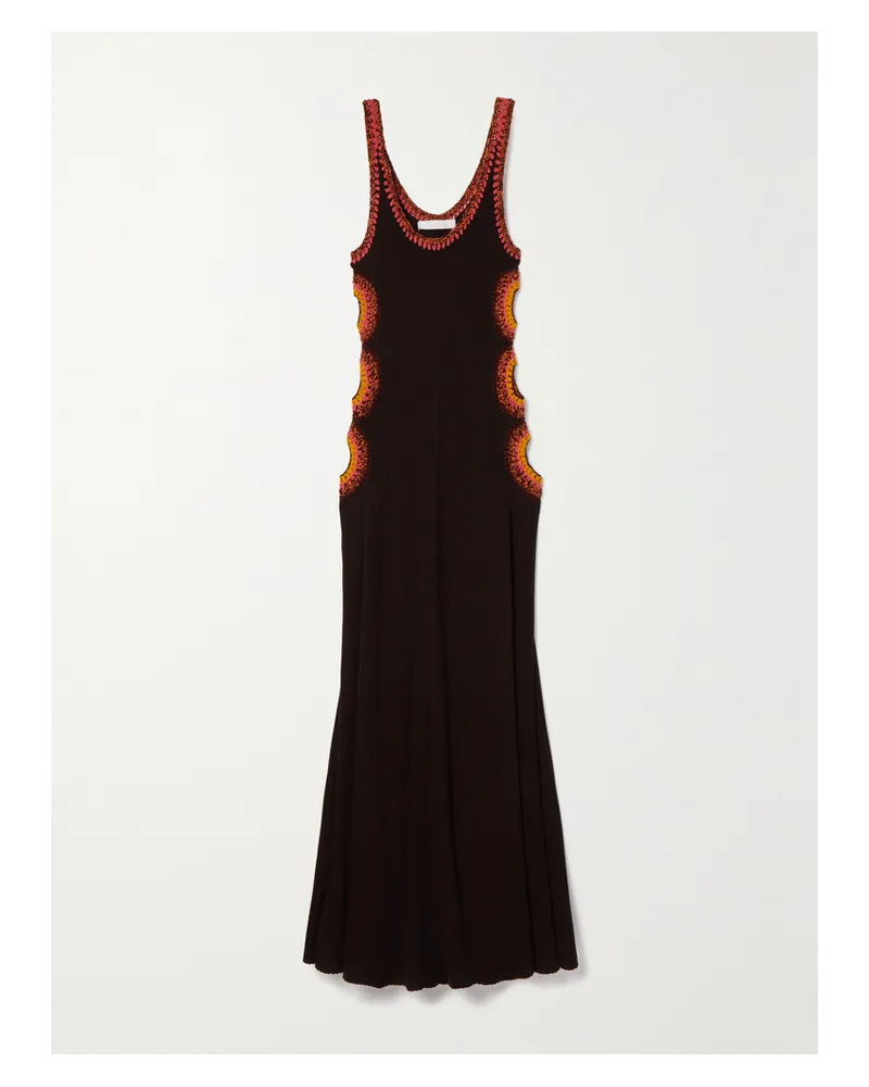 Chloé Maxikleid Aus Gerippter Wolle Mit Häkelbesätzen Und Cut-outs - Braun Braun