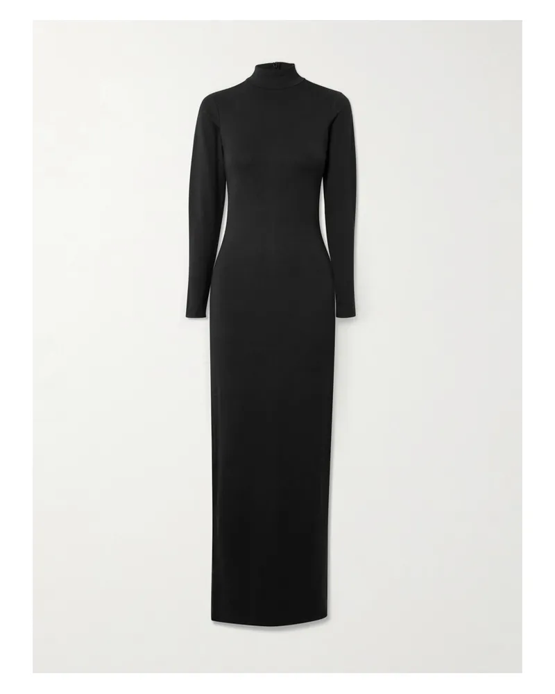 SKIMS Smooth Layers Turtleneck Long Dress – Obsidian – Maxikleid - Schwarz Schwarz