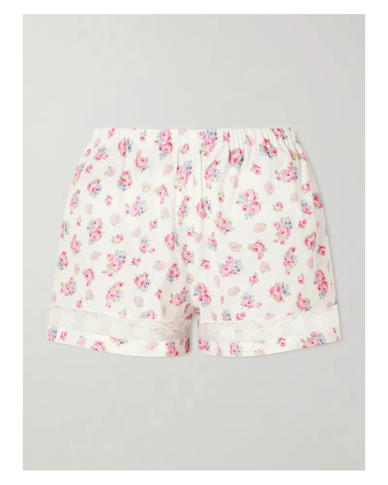 Loretta Caponi Rosita Lace-trimmed Floral-print Cotton Shorts - Pink Pink