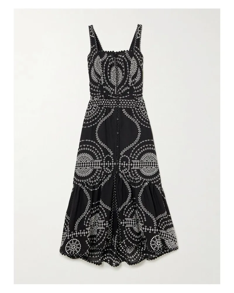 Charo Ruiz Greba Midikleid Aus Einer Baumwollmischung Mit Lochstickerei - Schwarz Schwarz