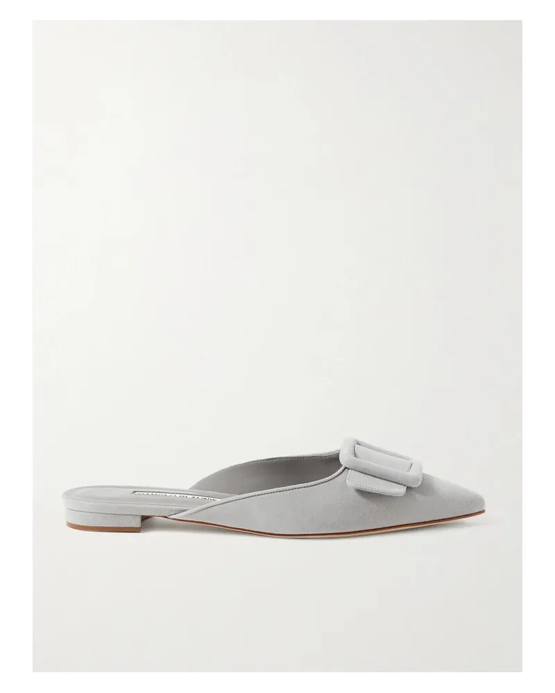 Manolo Blahnik Maysale Slippers Aus Veloursleder Mit Schnalle - Grau Grau