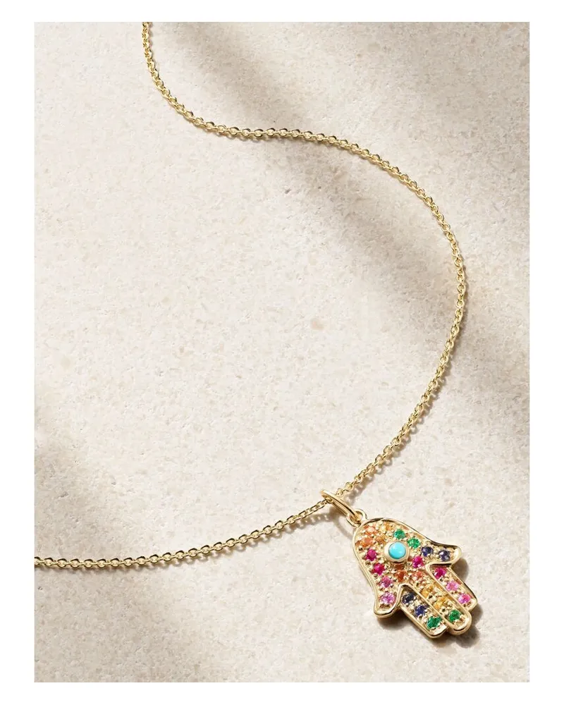 Sydney Evan Medium Hamsa Kette Aus 14 Karat Gold Mit Mehreren Steinen Gold