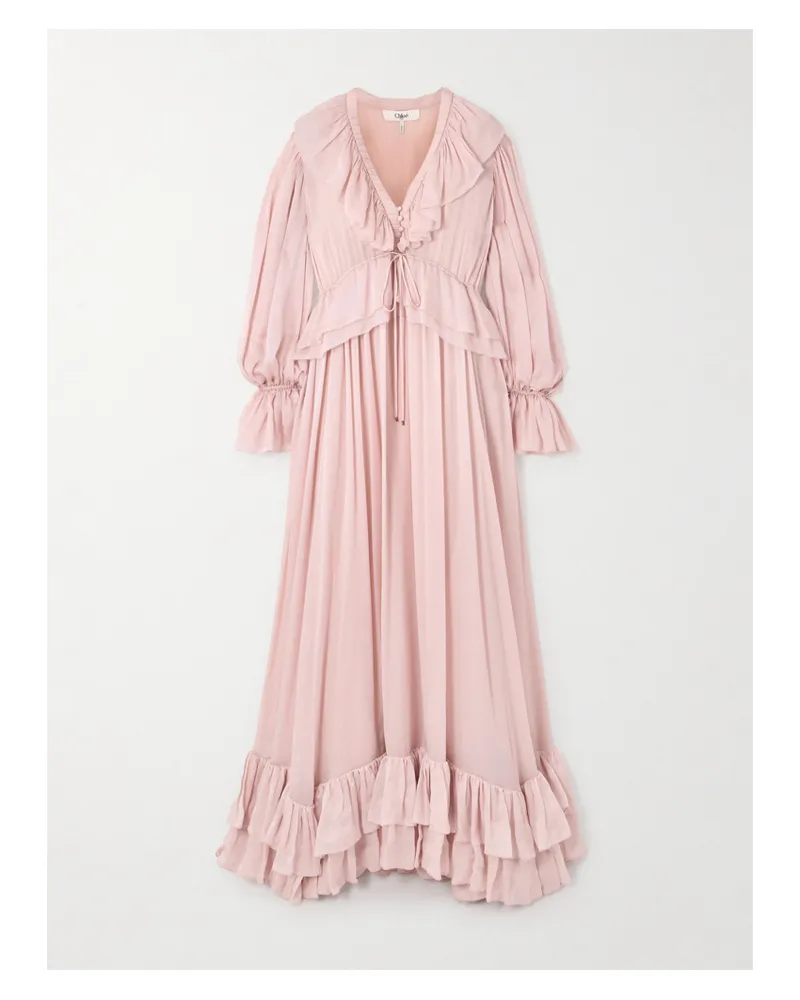 Chloé Robe Aus Seidenchiffon Mit Rüschen - Pink Pink