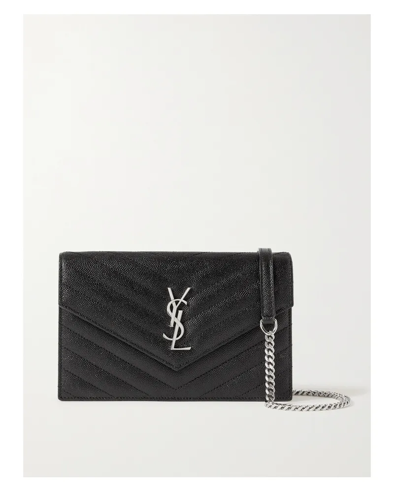 Saint Laurent Cassandre Envelope Chain Matelassé Textured-leather Wallet - Black Black